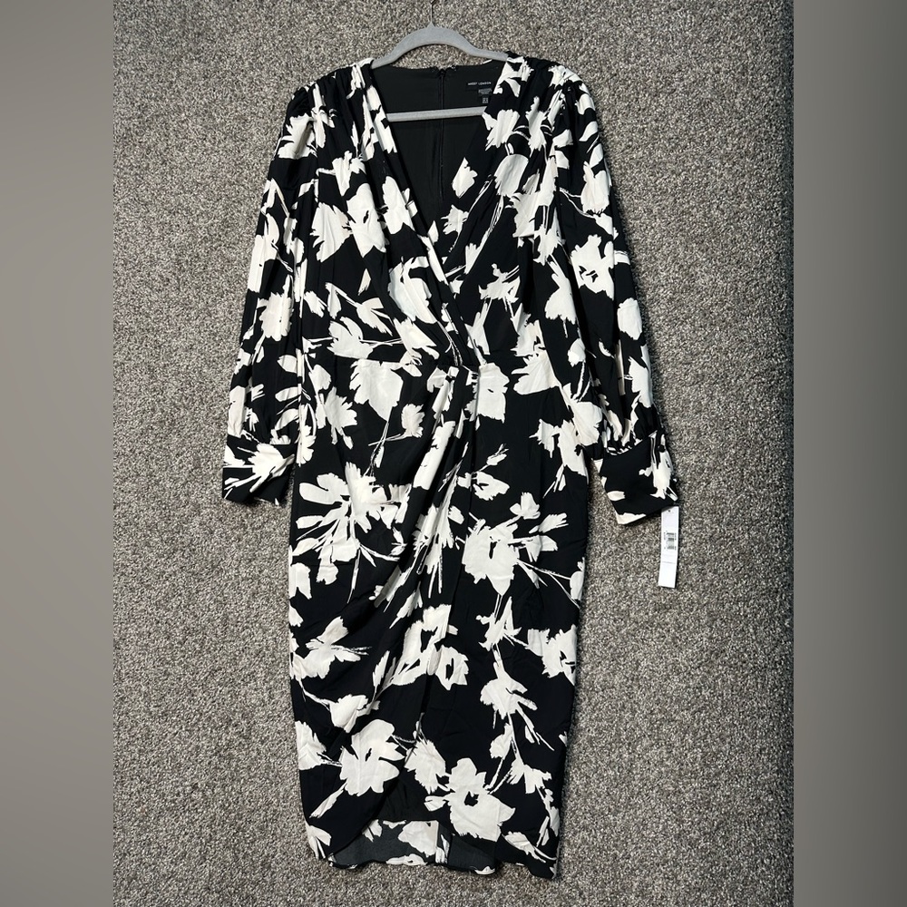 NWT Maggy London Long Sleeve Faux Wrap Dress Size 14 - Picture 4 of 7
